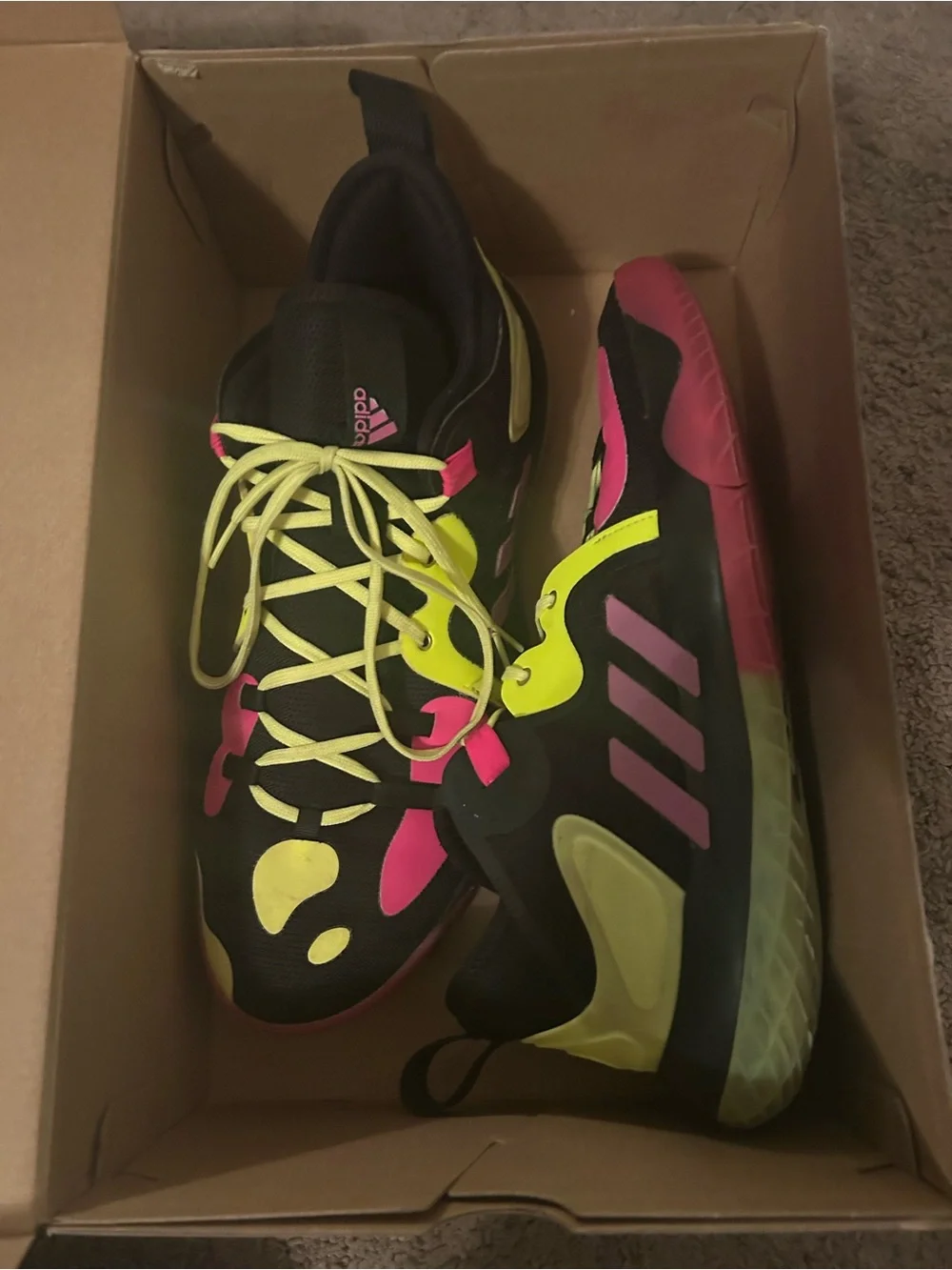 adidas Women’s Black Neon Pink and Neon Yellow Athletic Shoes
